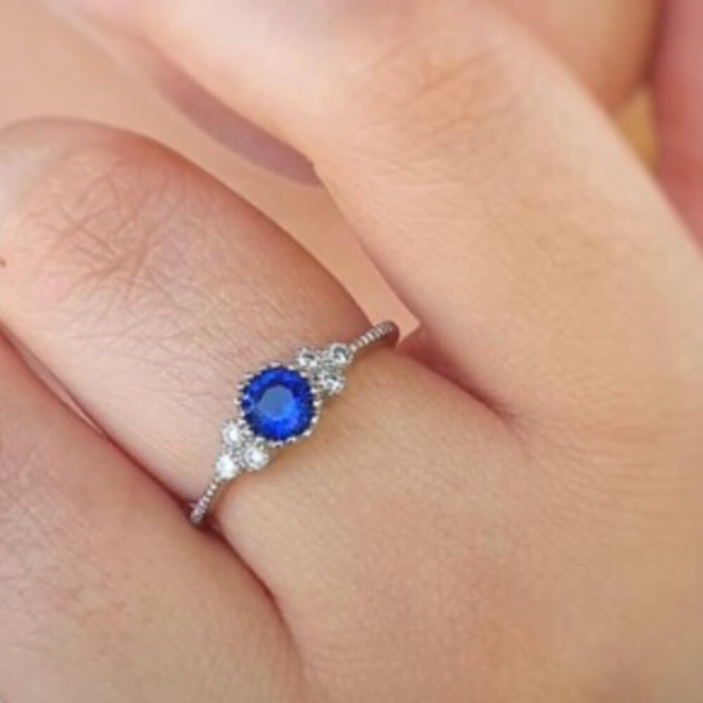 Sterling Silver Blue CZ Ring  Dainty VintageInspired Design